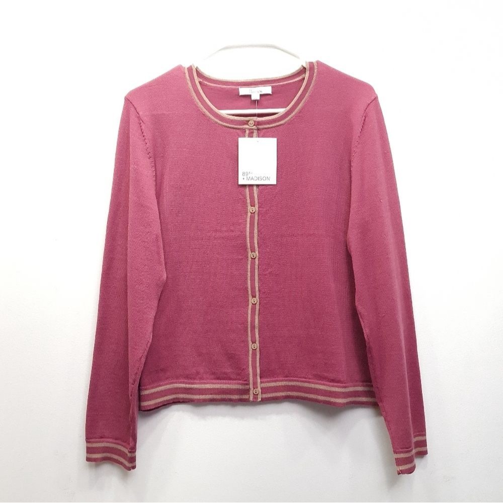 89th Madison Wineberry Porci Mushroom Front Button Cardigan Womens Size L